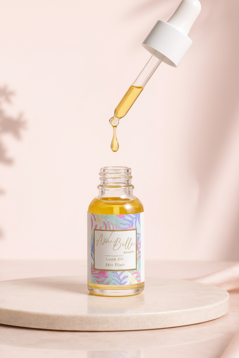 Lumè Oil Skin Elixir dropper with golden oil drop, luxury clean beauty